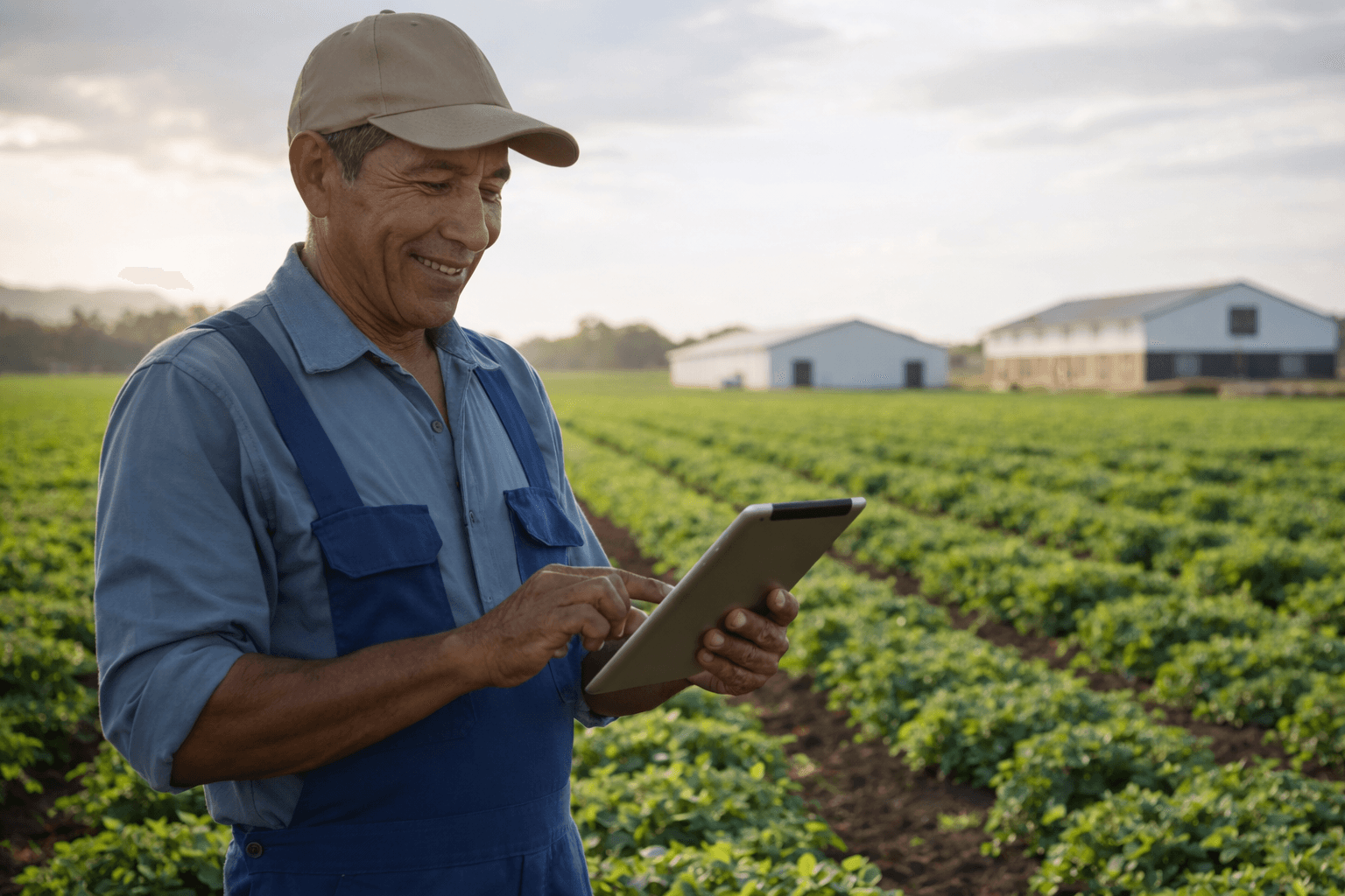 Agricultor usando tecnolog\u00EDa innovadora